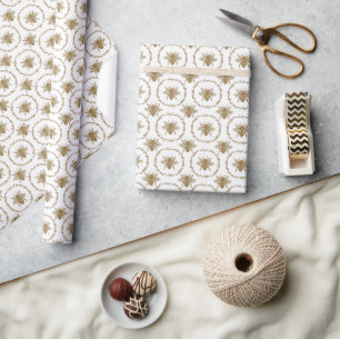 Papier Cadeau Couronne de motif d'abeille dorée vintage sur fond