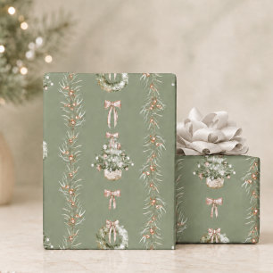 Papier Cadeau Couronne de Noël élégante à l'aquarelle et au saug