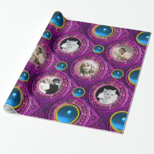 PAPIER CADEAU COURONNE DE NOËL FLEURIE VIOLETTE, CADRE PHOTO AVE