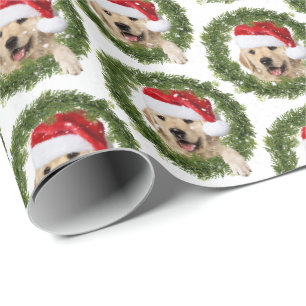 Papier Cadeau Couronne de Noël Golden Retriever