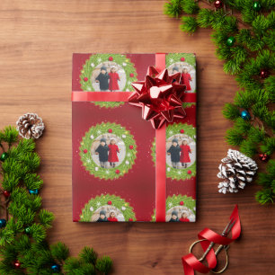 Papier Cadeau Couronne de Noël rouge et verte Répétition d'une p