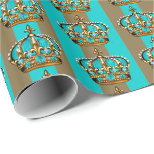 Papier Cadeau Couronne de prince en or bleu turquoise