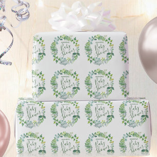 Papier Cadeau Couronne de verdure pour Baby Shower avec nom pers