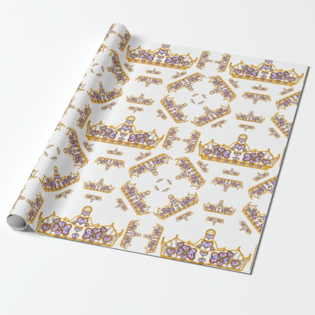 Papier Cadeau couronne d'or diamants du coeur (Déroulé)