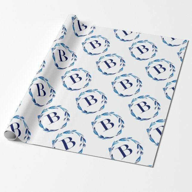 Papier Cadeau Couronne florale bleue 'B' (Déroulé)