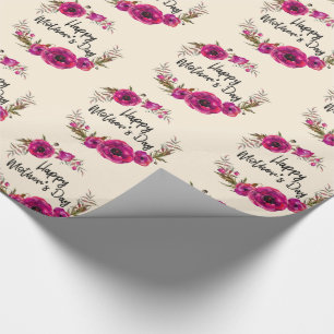 Papier Cadeau Couronne florale de Pavots Fuchsia Joyeuse Fête de