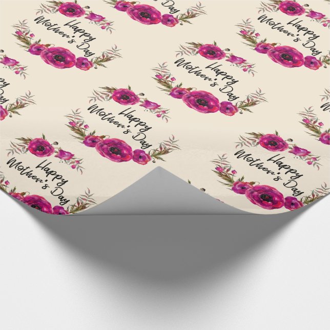 Papier Cadeau Couronne florale de Pavots Fuchsia Joyeuse Fête de (Coin)