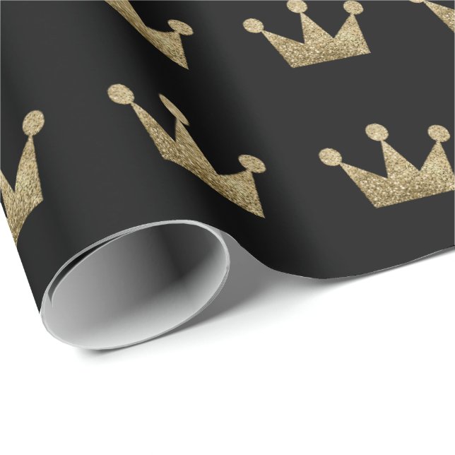 Papier Cadeau Couronne Gold Sepia Black Metallic Minimalisme Élé (Coin rond)