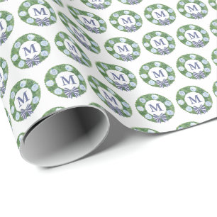 Papier Cadeau Couronne Monogramme Boxwood Avec Ornements Ginger 