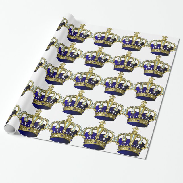 Papier Cadeau Couronne royale de bleu et d'or (Déroulé)