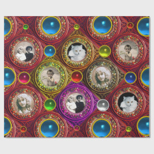 PAPIER CADEAU COURONNES DE NOËL À FLEURS ROUGES, CADRE PHOTO AVE