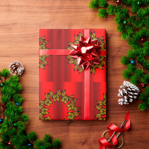 Papier Cadeau Couronnes d'or sur Noël rouge