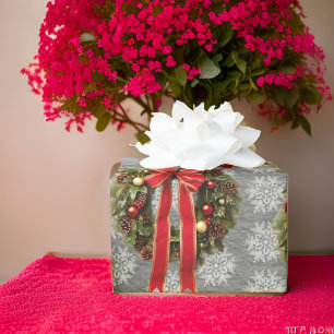 Papier Cadeau Couronnes traditionnelles Bois rouge en acier gris