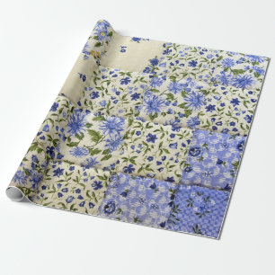 Papier Cadeau courtepointe à patchwork floral bleu