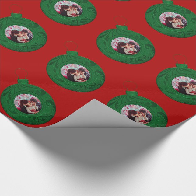 Papier Cadeau Coutume verte rouge personnalisée de Noël de photo (Coin)