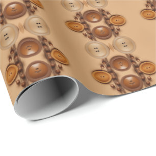 Papier Cadeau couture Café et boutonnière brune