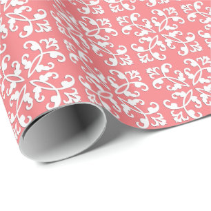 Papier Cadeau Coutwork en dentelle - blanc sur corail rose