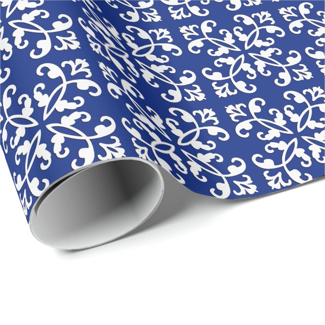 Papier Cadeau Coutwork en dentelle - blanc sur lapin bleu (Coin rond)