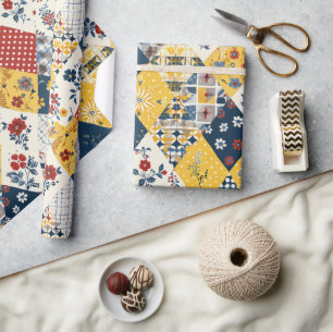 Papier Cadeau Couverture à carreaux bleus jaunes rouges Gingham 