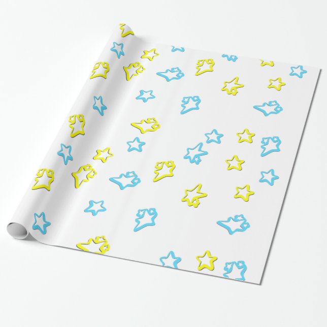 Papier Cadeau Couverture Bleu Et Étoile Jaune (Déroulé)