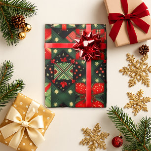Papier Cadeau Couverture de cadeau festive rouge vert 