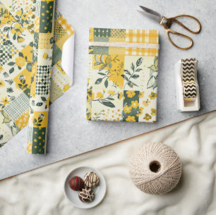 Papier Cadeau Couverture de patchwork jaune Gingham Cottagecore 