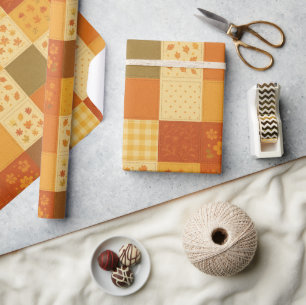 Papier Cadeau Couverture en terre cuite patchwork Fleurs rustiqu