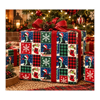 Papier Cadeau Couverture patchwork de Noël Labrador noir