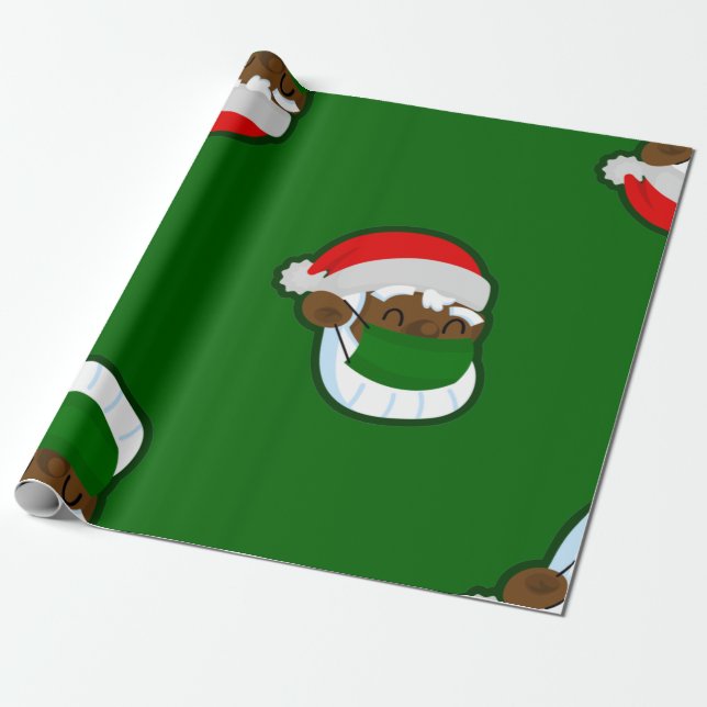 Papier Cadeau covid masque visage de noël noir père Noël (Déroulé)