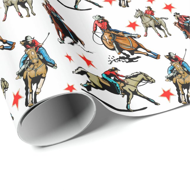 Papier Cadeau Cow-girls occidentales de rodéo sur des chevaux (Coin rond)