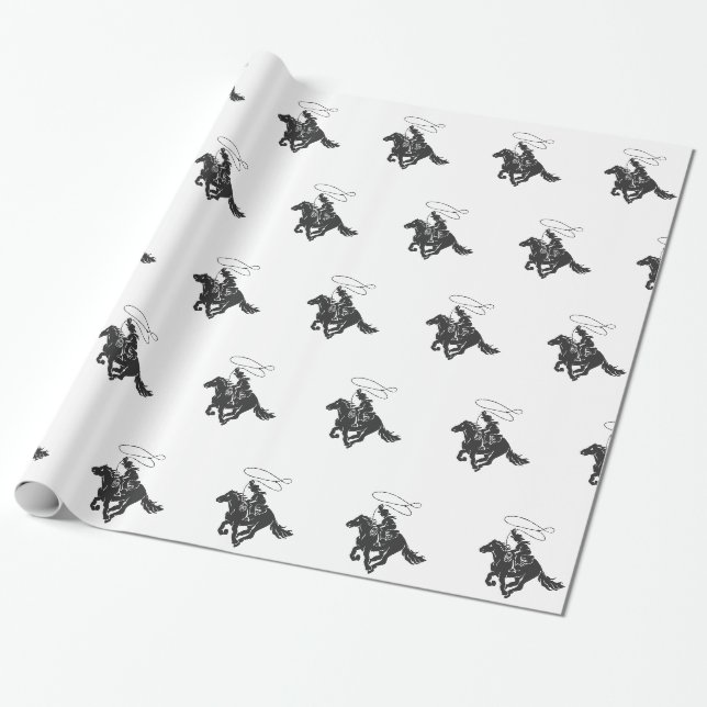 Papier Cadeau Cowboy à cheval bourré courant avec lasso (Déroulé)