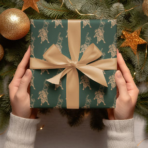 Papier Cadeau Cowboy Bull Western Dark Green Noël