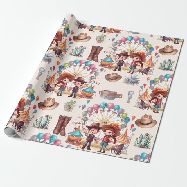 Papier Cadeau Cowboy Carnival Circus Show Anniversaire (Déroulé)