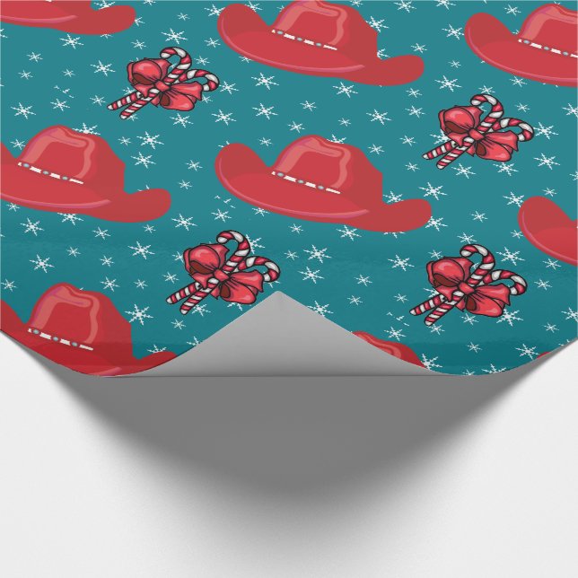 Papier Cadeau Cowboy Casquette et Sucres de canne Noël (Coin)