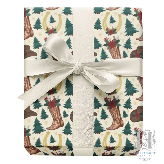 Papier Cadeau Cowboy Christmas Gift Wrapping Paper - Cream (Créateur téléchargé)