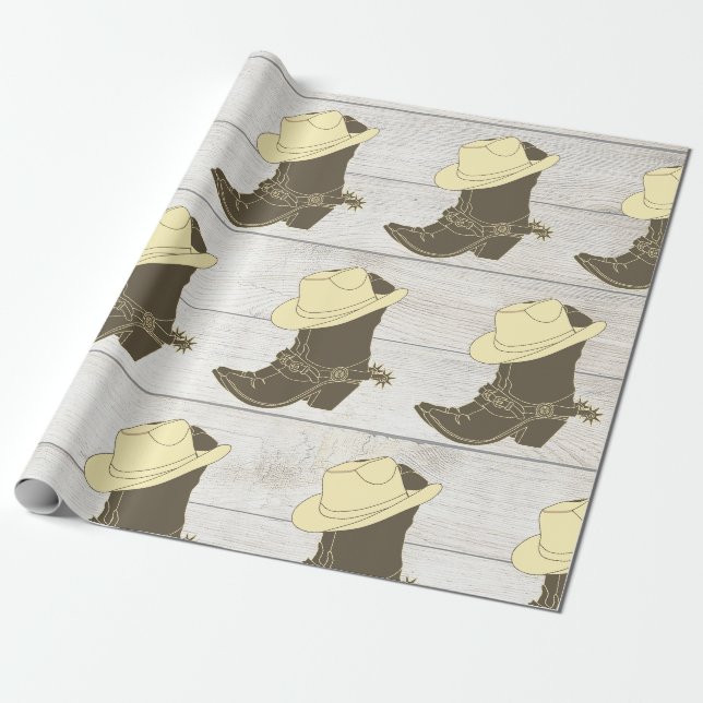 Papier Cadeau Cowboy Cowgirl Russe Wood (Déroulé)