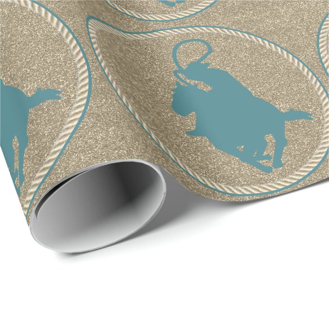 Papier Cadeau Cowboy De Rodéo Occidentale Sur Le Cheval Roping (Coin rond)