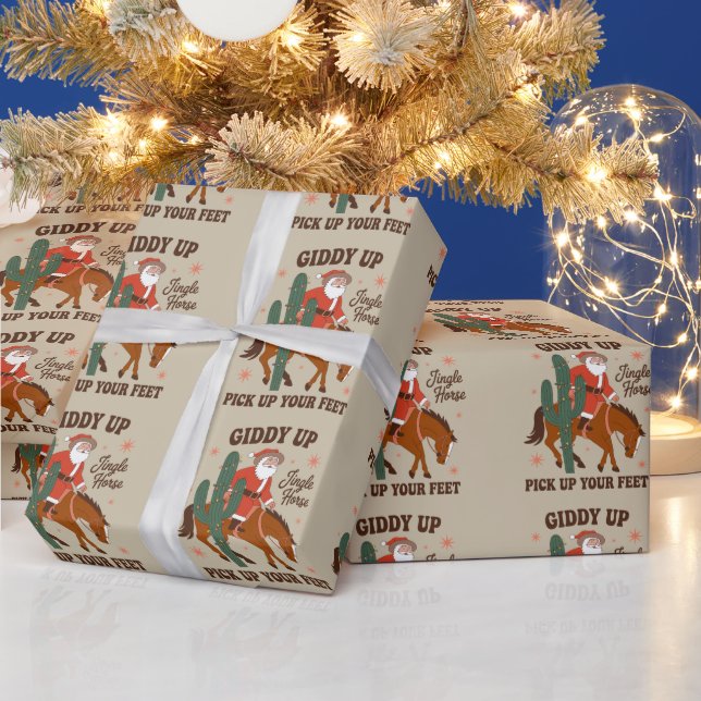 Papier Cadeau Cowboy Giddy Up Jingle Horse Ramasse Vos Pieds (Vacances)