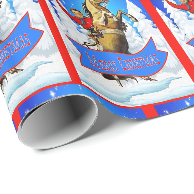 Papier Cadeau Cowboy occidental sur le Joyeux Noël de cheval (Coin rond)