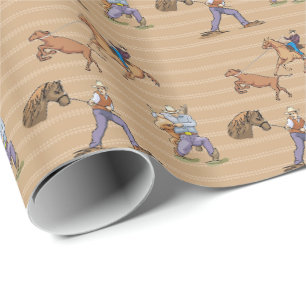 Papier Cadeau Cowboys Chevaux de l'Ouest Steer Tan Enveloppement