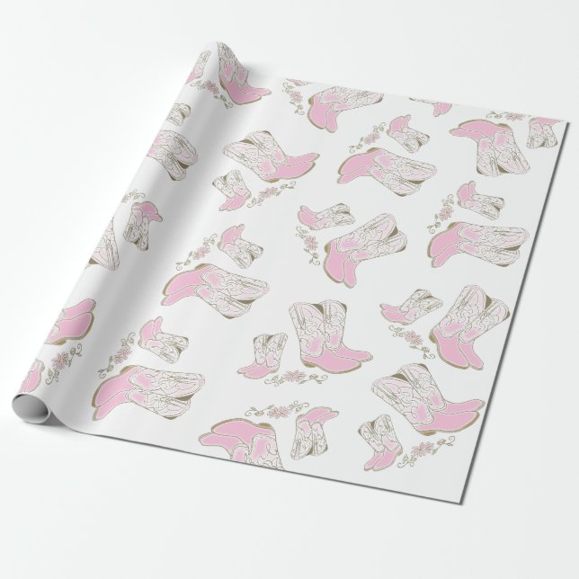 Papier Cadeau Cowgirl Baby shower Pays Western Rose Girl (Déroulé)