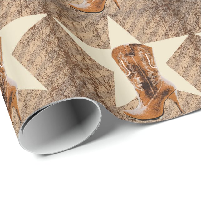 Papier Cadeau cowgirl mode western country cowboy boot (Coin rond)