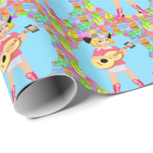 Papier Cadeau Cowgirl Pays Western Guitare Player
