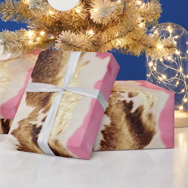Papier Cadeau Cowgirl Western Pink Cream Gold Cowhide (Vacances)