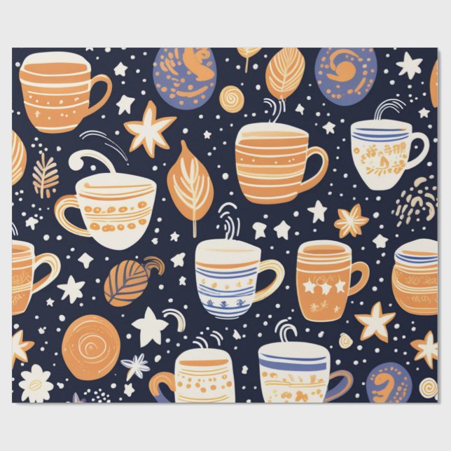 Papier Cadeau Cozy Celestial Coffee Mugs & Tea Cups Repeating  (Plat)