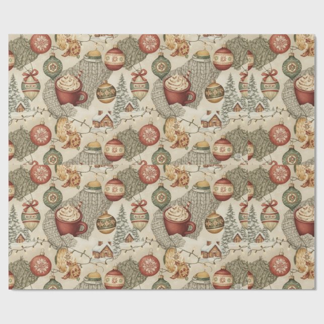 Papier Cadeau Cozy Christmas Cabin Wrapping Paper (Plat)