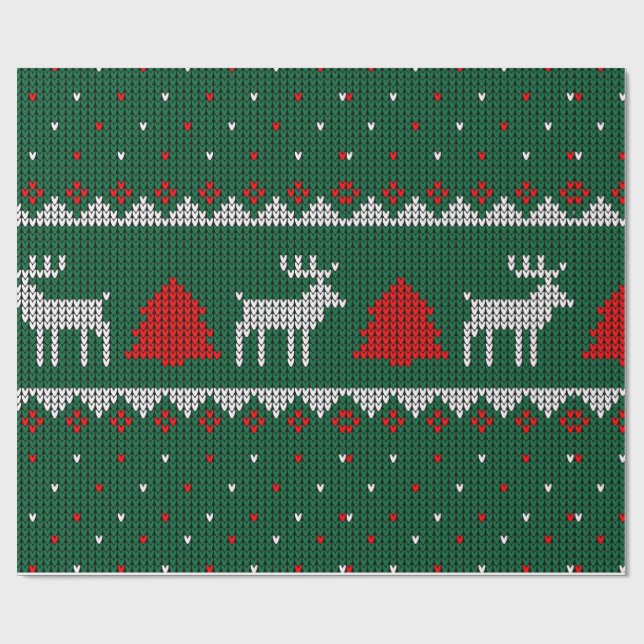 Papier Cadeau Cozy Knitted Reindeer Christmas Wrapping (Plat)