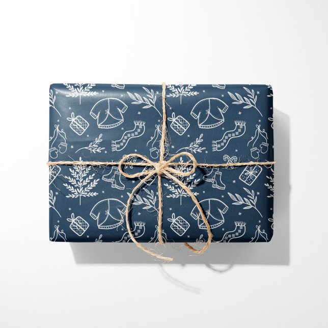 Papier Cadeau Cozy Winter Sweater & Gifts Blue (Créateur téléchargé)