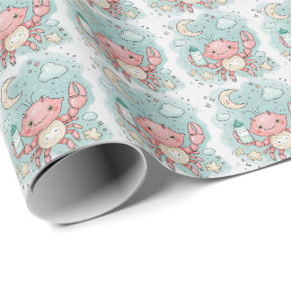 Papier Cadeau Crab Cute Baby Pastel Motif d'aquarelle