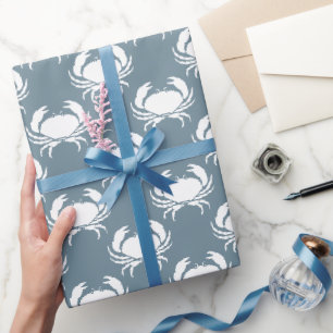 Papier Cadeau Crabe blanc bleu bleu marine